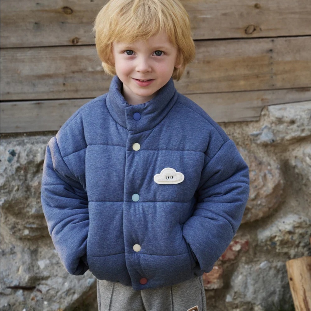 Navy Kids Puffer Jacket with Cloud Accent